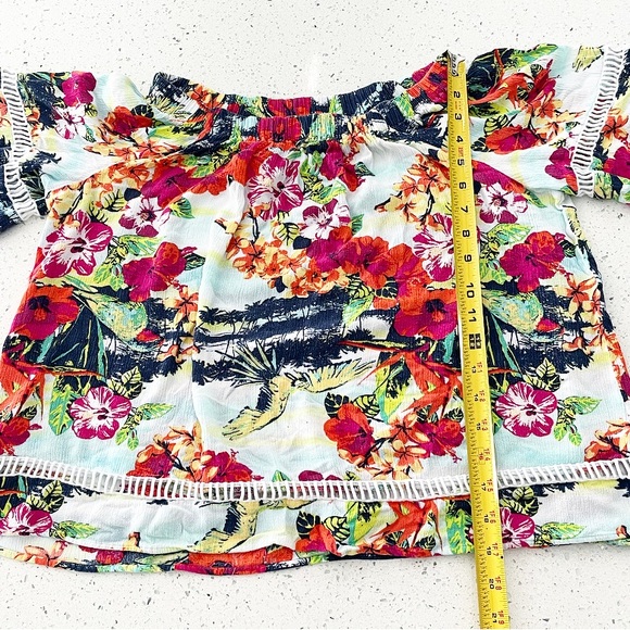 Westbound Petites PM Off Shoulder Floral Tropical Boho Peasant Blouse Top FLAW - Picture 7 of 9